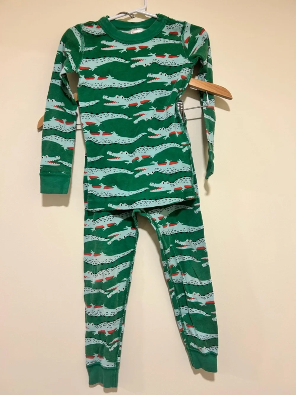 Hanna Andersson Long John Pajama Set in Green Crocodile Smile Size 5 - Picture 2 of 6
